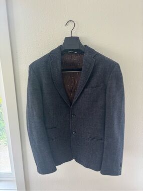 Billy Reid Navy Houndsooth Italian Wool Blazer